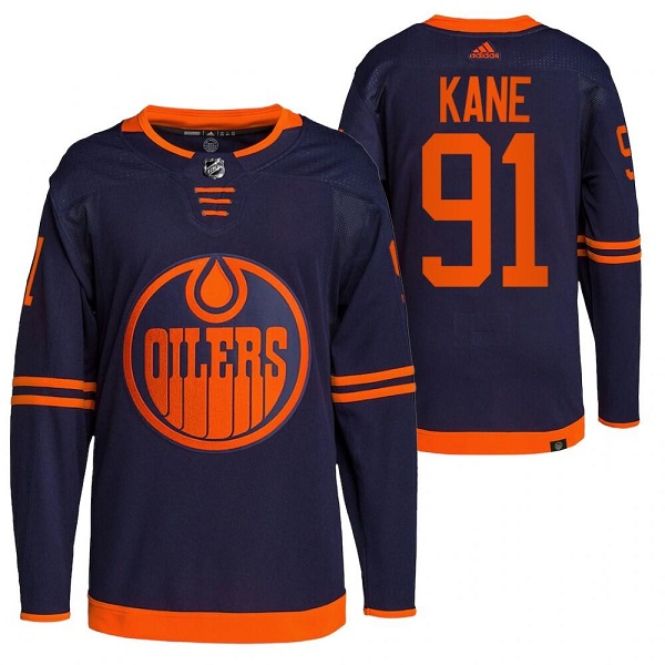Men's Edmonton Oilers #91 Evander Kane Navy Stitched Jersey